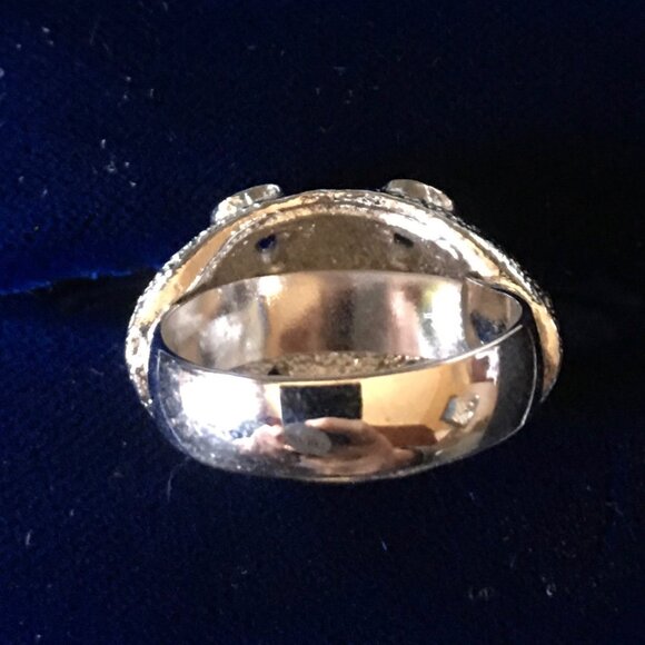 NOS Vtg Textured Dome Crescent Shapes Silvertone Sarah Coventry Adjustable Ring - Picture 4 of 4